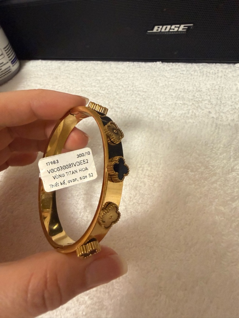 Bose Gold-Tone Bangle with Black Clover Accents - Picture 2 of 2